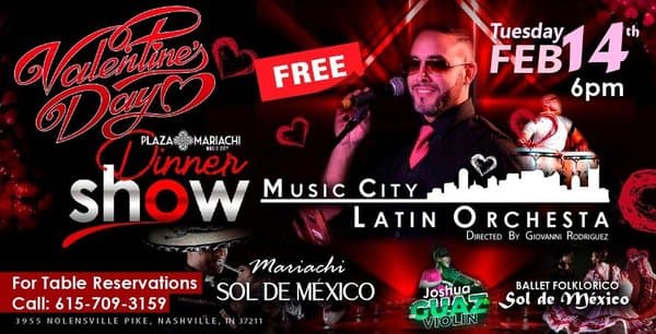 Valentines Day Dinner Show at Plaza Mariachi Music City