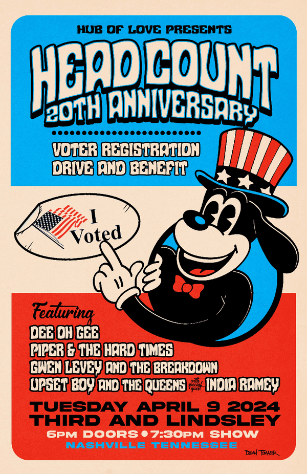 Headcount 20th Anniversary Voter Registration Drive and Benefit feat. DeeOhGee, Piper & The Hard Times, Gwen Levey & The Breakdown, Upset Boy and The Queens With Special Guest: India Ramey!